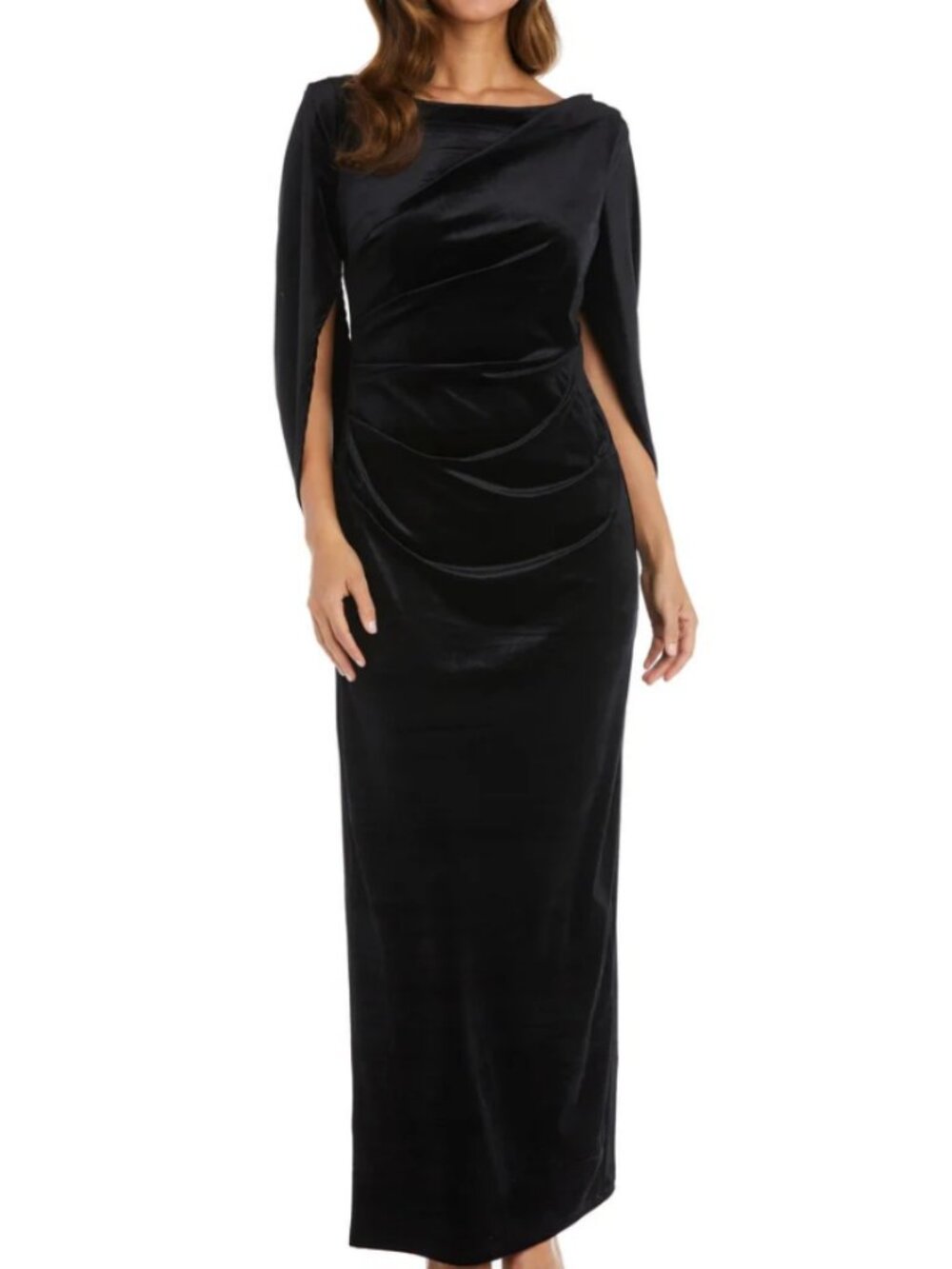 Black Velvet Draped Shawl Back Column Gown Dress Sz 16 Formal Vamp Black Tie EUC - Picture 11 of 12
